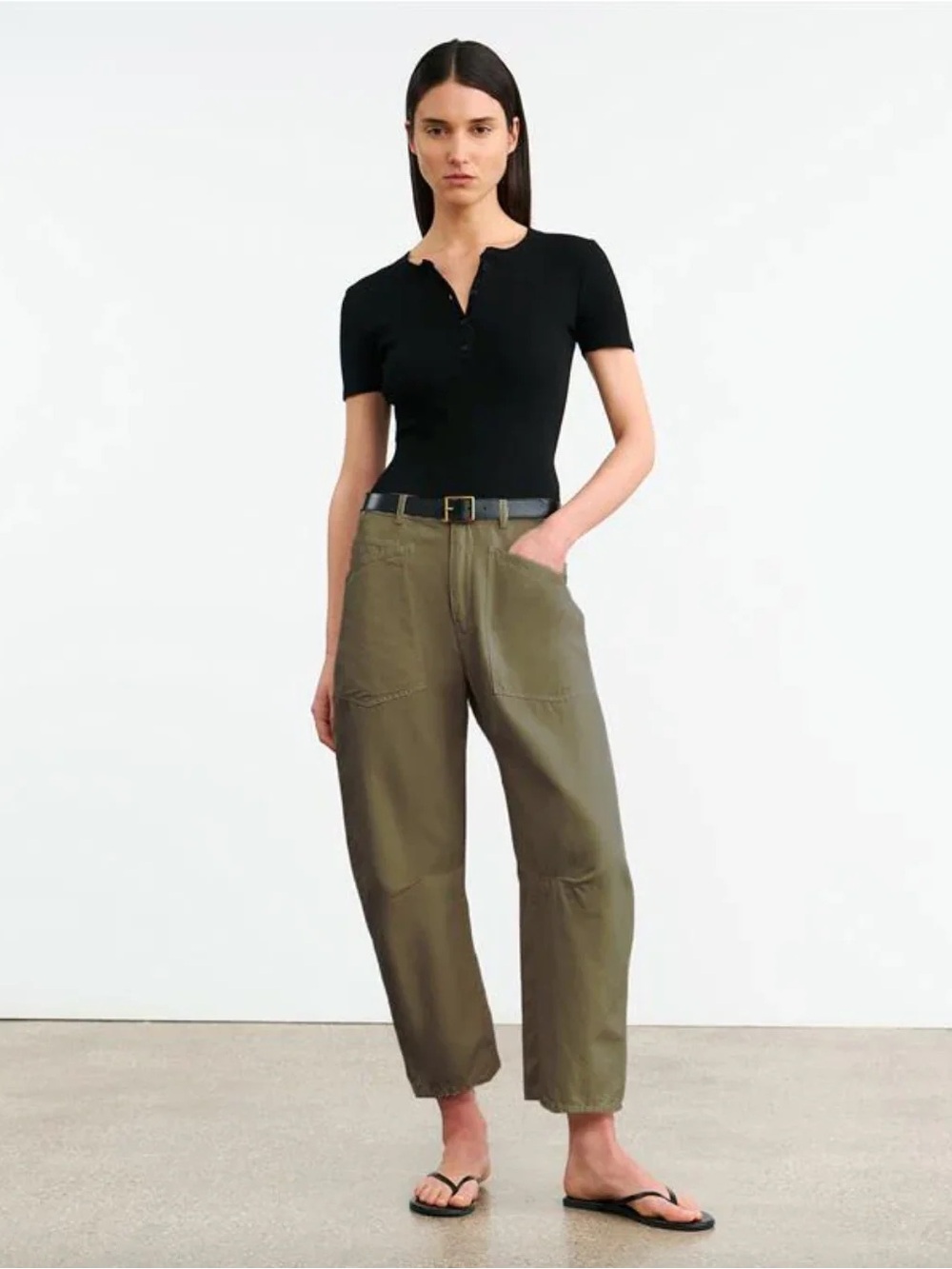 Nili Lotan Shon Pants Sz 4 Cotton Linen Olive Green NWT Barrel